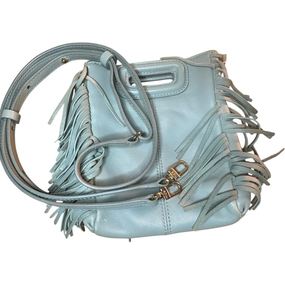 Maje $332 MSRP Maje M bag Light Blue Fringe Mini Top Handle w Crossbody 3-way - Picture 5 of 12